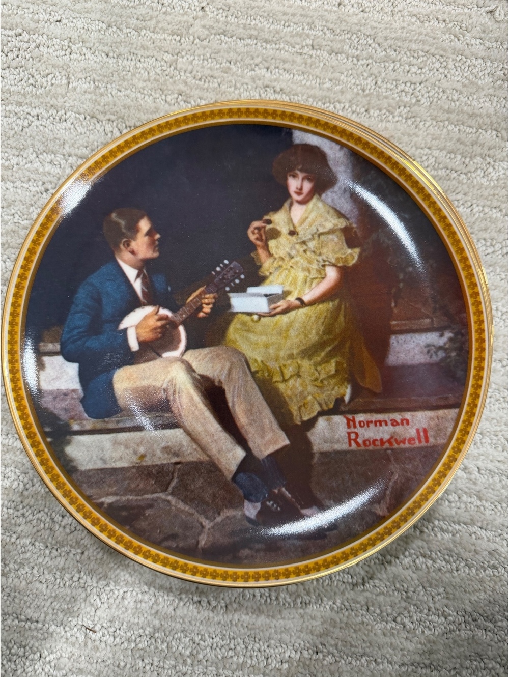 Norman Rockwell Knowles collector plate man playing mandolin scene